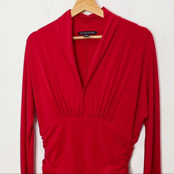 💃❤Boston Proper Red Long Sleeve V-Neck Dress❤💃 - Picture 4 of 10